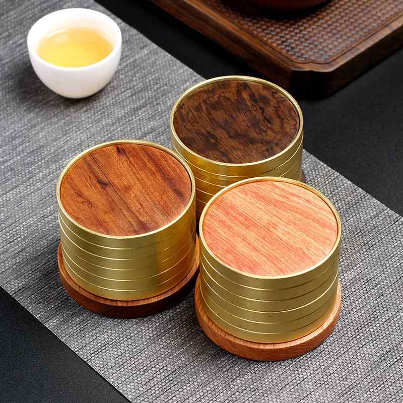茶托 家用 純銅茶杯托 黒檀木茶垫 花梨木茶杯垫 実木 断熱パッド 功夫茶具 アクセサリー ティーマット ..