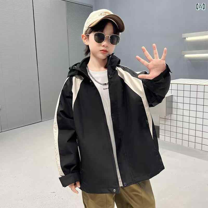 Rakuten - キッズジャケット 男の子 秋冬 フード付き シンプル 切り替え デザイン ゆったり ルーズ スタイリッシュ アウトドア コントラストカラー 通学 遊び着 軽量 吸湿速乾