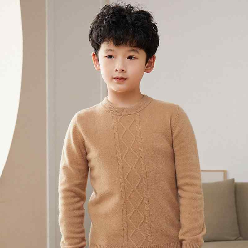秋冬 キッズ セーター 男女兼用 丸首 菱形ニット ウール100% 加厚 暖か 子供服 中...
