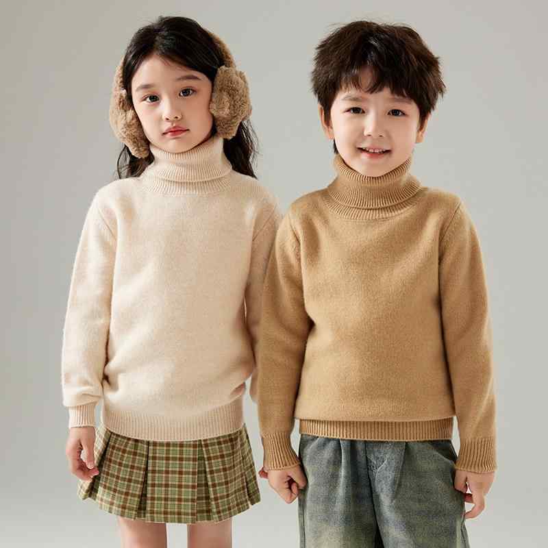 Cardigans - 秋冬 キッズ セーター 男女兼用 厚手 ハイネック ウール ルーズ シンプル ニット ベースレイヤー 暖か 日常使い 学校 室内着 吸湿 速乾 軽量 接触冷感 再生繊維 かわいい デザイン