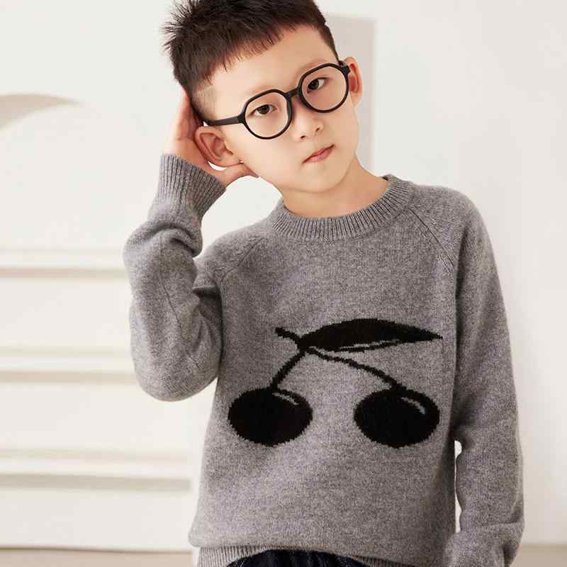 秋冬 キッズ ニットセーター チェリー柄 厚手 柔らか素材 親肌 男女兼用 学生 通学 トップス 綿混 暖か インナー