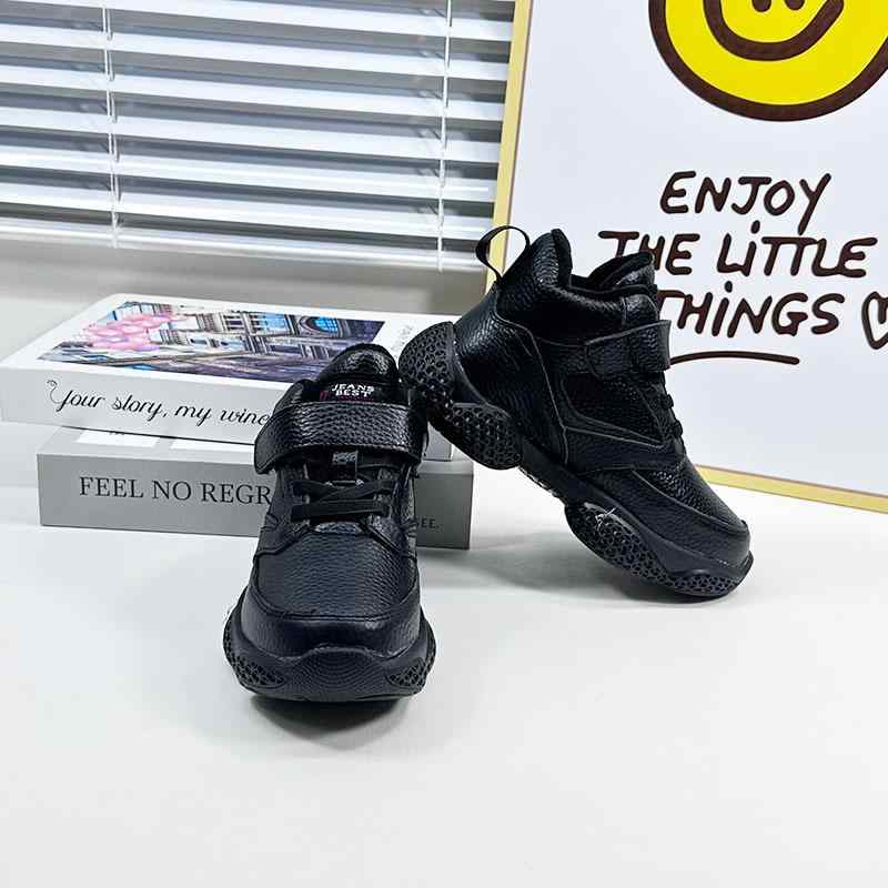 キッズスニーカー ジュニア 秋冬 防滑 保暖 加厚 革面 老爹シューズ 男女兼用 綿 子供靴 運動 日常履き..