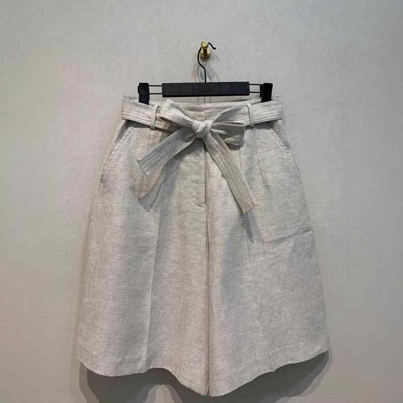レディース ハーフパンツ ショートパンツ ハイウエスト 綿麻 リネンコットン 細見え レトロ カジュアル 膝丈 ボトムス 上品 きれいめ 大人可愛い 体型カバー 楽ちん 春夏 無地