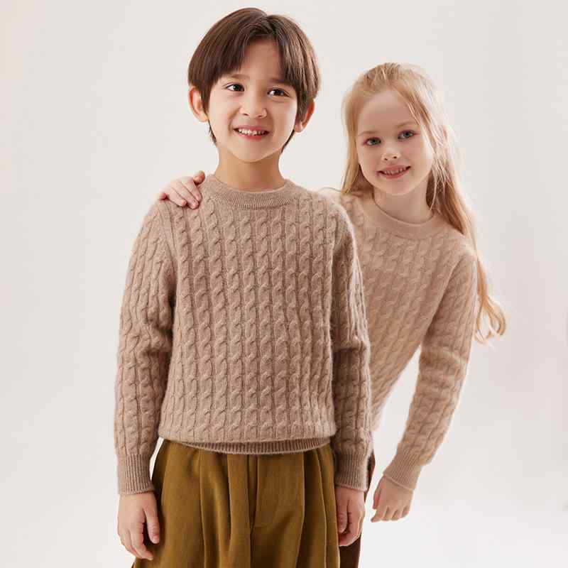 Rakuten - キッズ 長袖セーター 男女兼用 カシミヤ 加厚 クルーネック 全身ケーブル編み ツイスト 螺紋 子供 ベビー 通年 暖か 柔らか 素材 再生繊維 軽量 高級感