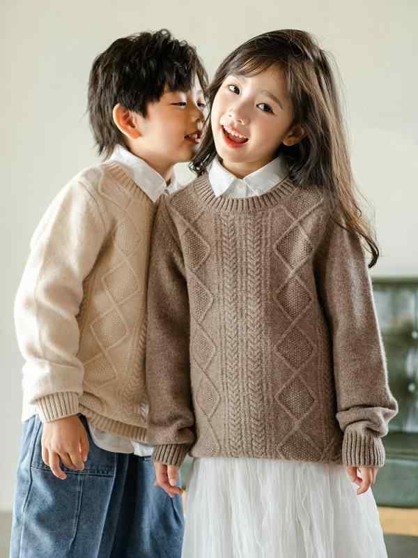 キッズ 男女兼用 秋冬 ウール100％ 加厚 丸首 単色 プルオーバー ニットセーター 暖か素材 厚手 ベースレイヤー インナーシャツ トップス レイヤード 通学用 日常使い