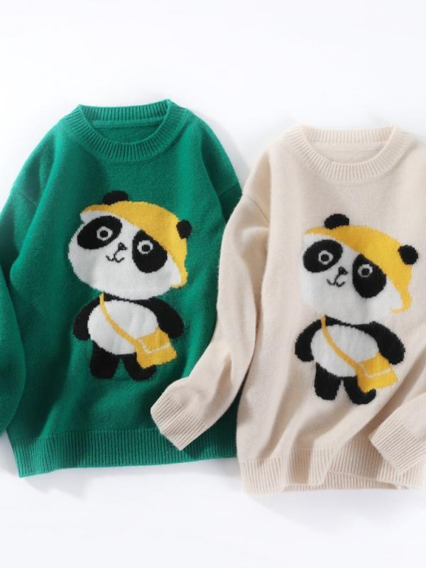 秋冬 キッズ ニットセーター 男女兼用 パンダ柄 刺繍 ベビー用 カシミヤ ベースレイヤー プルオーバー かわいい カードゥーン 接触冷感 吸湿速乾 軽量
