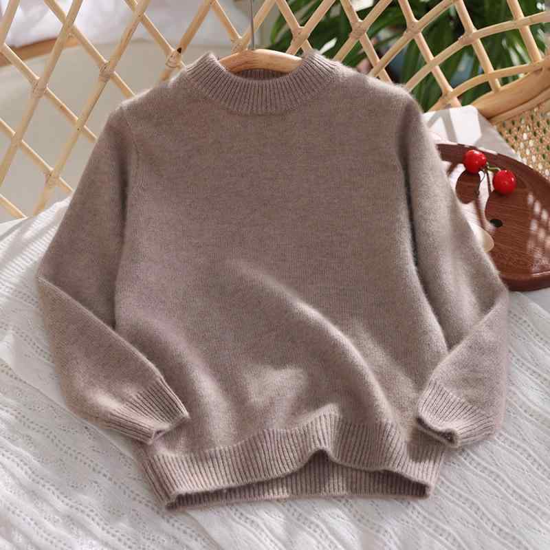 秋冬 男女児童 半高領 ニットセーター 純色 休闲 トップス インナー 吸湿速乾 軽量 再生繊維