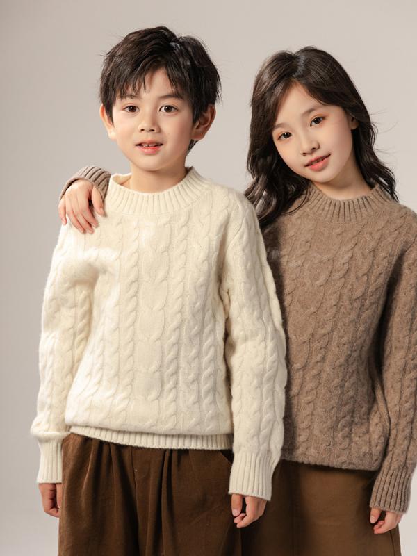 秋冬 キッズ ニットセーター クルーネック 厚手 羊毛 シンプル カジュアル インナー 男女兼用 ベビー トップス 暖か 日常使い 学校 室内着