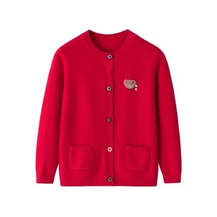 ベビー 男女兼用 カーディガン クマ刺繍 100%カシミア 厚手 アウター 秋冬 シンプル デザイン 暖か素材 柔らか 日常使い コーデ簡単 キッズファッション
