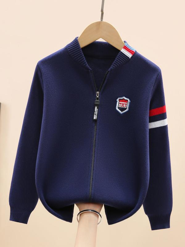 キッズ 男児 秋冬 ニットセーター 厚手 綿 カーディガン ジップアップ 開襟 暖か アウター トップス 長袖 日常使い