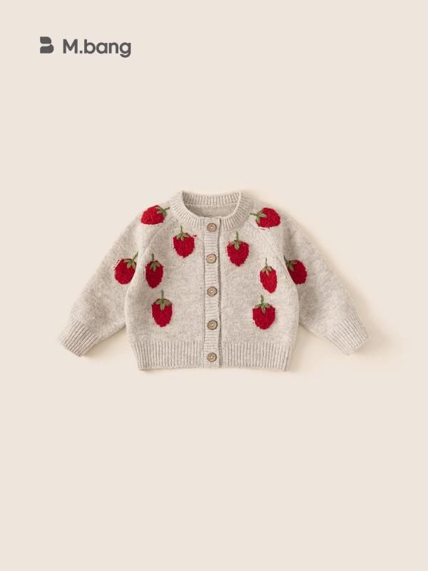 女児 秋冬 ニット カーディガン ジャケット いちご柄 デザイン かわいい ベビー服 女の子 トップス セーター 暖か 素材 子供服 通学 部屋着