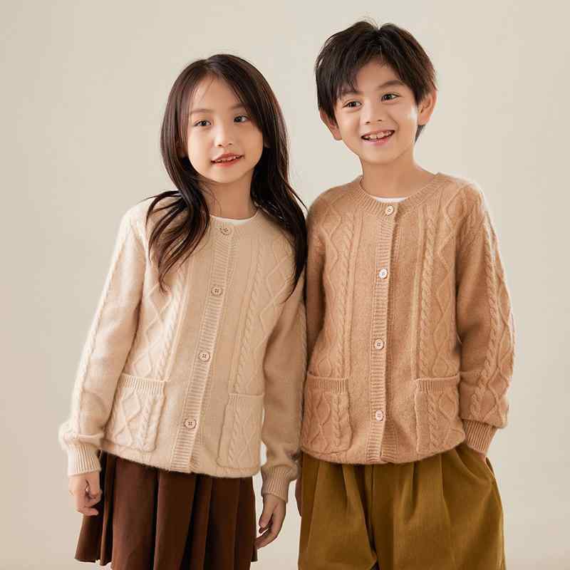 カーディガン キッズ 男女兼用 秋冬 厚手 フード付き ウール ニットセーター 中大童 アウター 暖か 防寒 学校 通学 日常使い 柔らかい 着心地良い 長袖 ボタン留め ゆったり デザイン