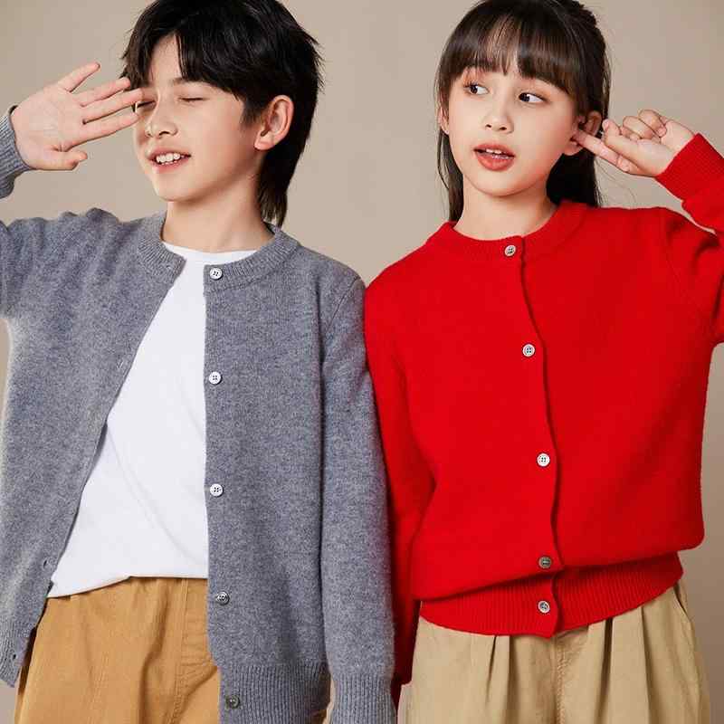 秋冬 キッズ ニット カーディガン ウール セーター 男女兼用 クルーネック 中大児...