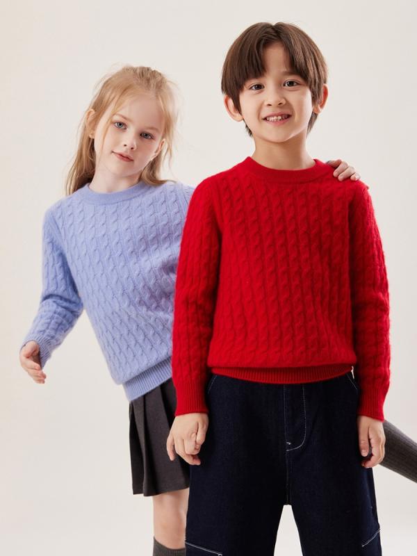 ニットセーター キッズ 秋冬 ケーブル編み 厚手 カシミヤ ウール 柔らかい 細やか ラウンドネック 男女兼用 吸湿速乾 再生繊維 トップス セーター 長袖 暖か 通学 部屋着