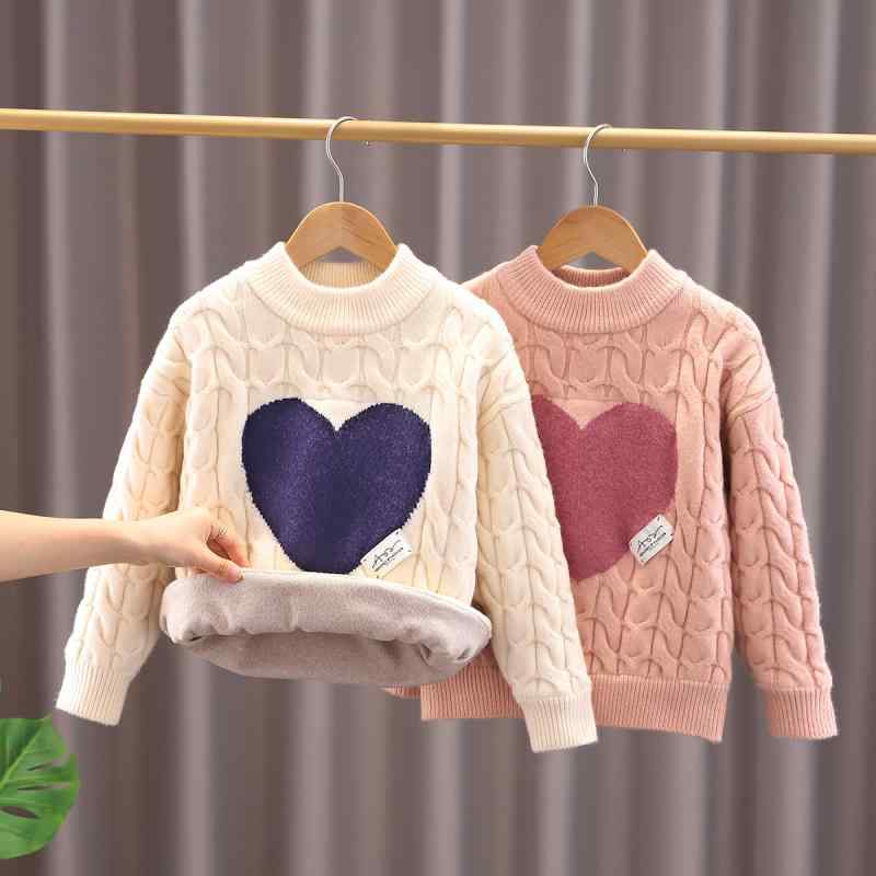ニットセーター 女児 秋冬 厚手 暖か 裏起毛 フランネル 中大サイズ 丸首 プルオーバー 女の子 かわい..