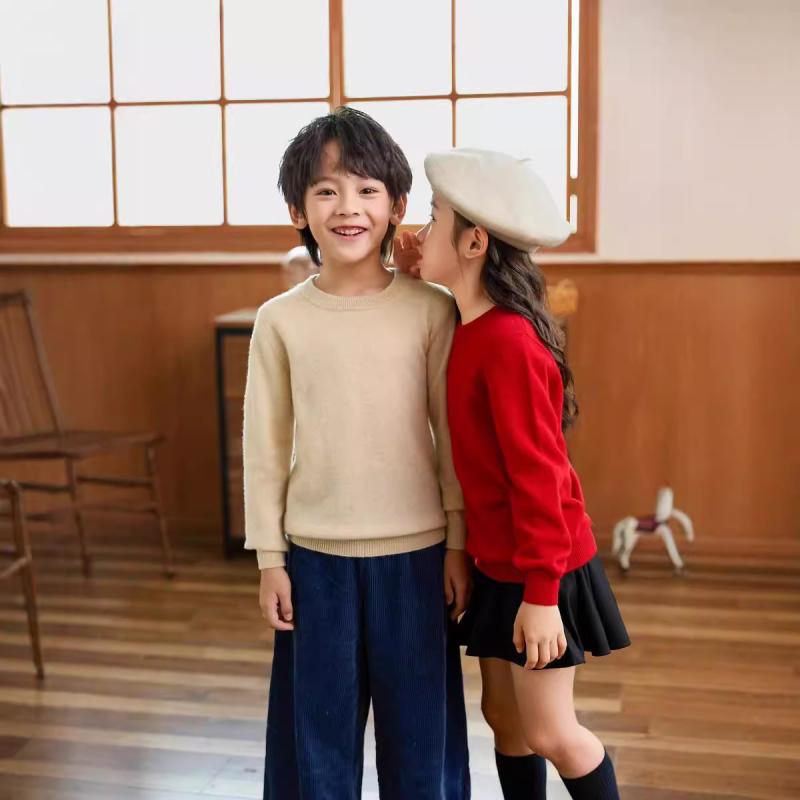 秋冬 キッズ ゆったり ニットセーター クラシック 丸首 ウール 男女兼用 ベーシック プルオーバー インナー 針織 ベースレイヤー 大きめ 子供服 通学 部屋着