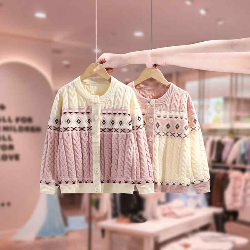 秋冬 女児 ニット カーディガン 長袖 カジュアル 上衣 子供 セーター アウター かわいい 毛衣 休闲 洋気 開衫