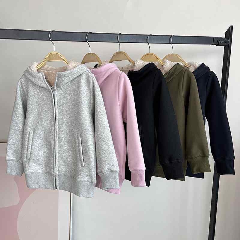 秋冬 キッズ 男女兼用 フード付き ボア フーディ 開衫 暖か スポーツ ジャケット 羊毛風 吸湿速乾 軽量..