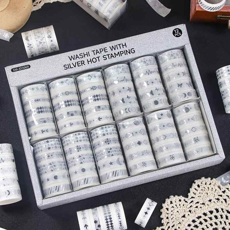 装飾テープ クラフト素材 手帳セット 金箔 銀箔 エンボス カラフル 花辺 レース コラージュ 日記 デコ スクラップブッキング ジャーナル プランナー DIY 手作り