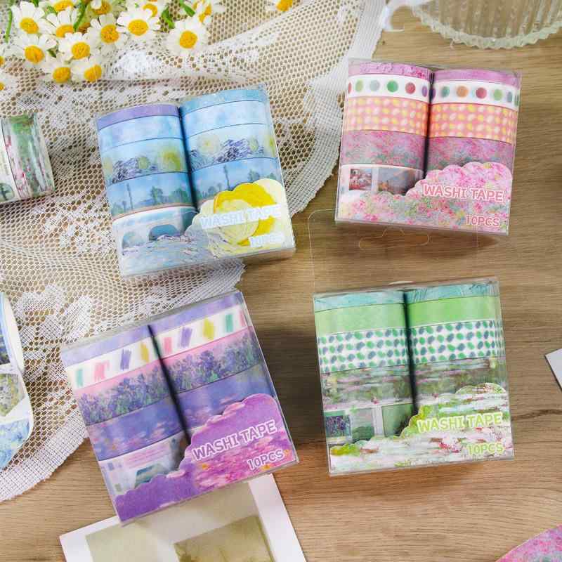 手帳ステッカー レトロ 欧米風 幾何学パターン 記憶郵局 デザイン デコレーション 紙テープ セット 装..