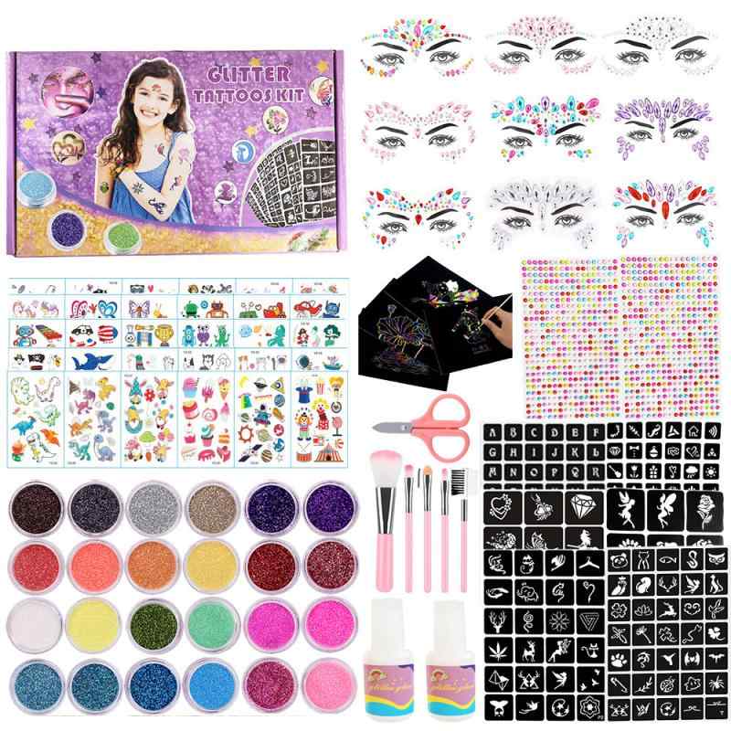 パーティーメイク ジルコニア顔貼り グリッター フェイクタトゥーセット イベント 舞踏会 ビールフェスティバル デコレーション カートゥンステッカー 演出 聚会 化粧 卡通貼り付け