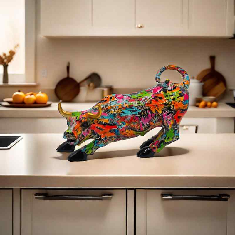 樹脂 動物 フィギュア ウォール街 牛 モチーフ グラフィティ インテリア 置物 リビング TV台 オフィス ..