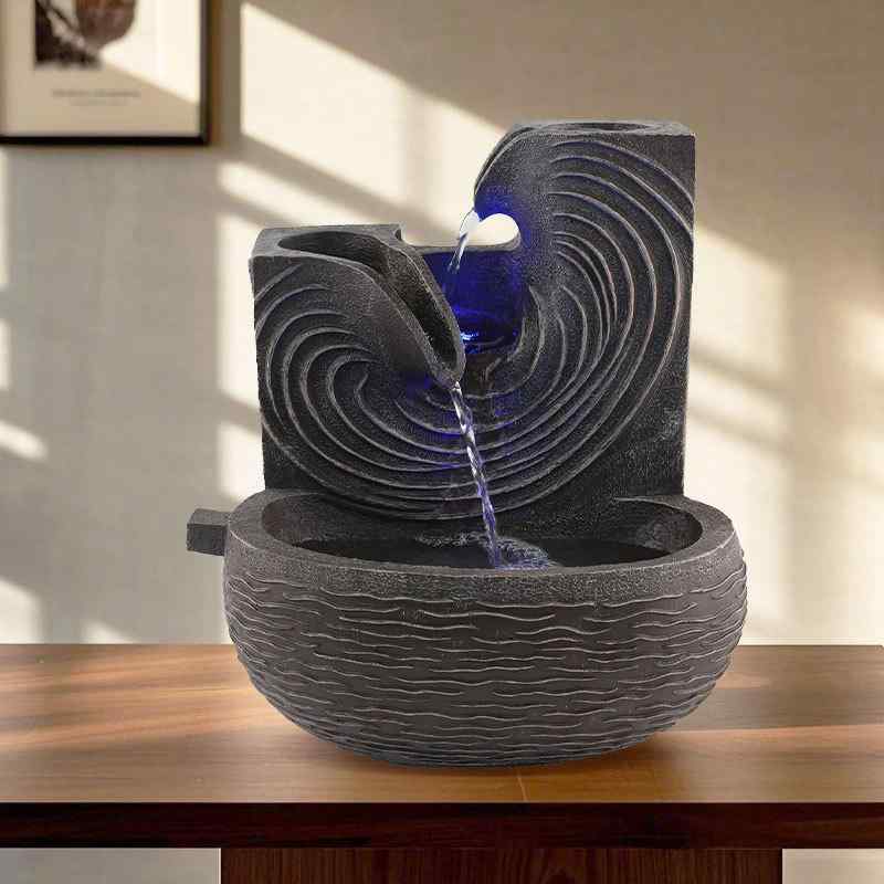 卓上噴水 オフィスデスク用 小型循環水 ライト付き 風水デコレーション インテリア置物 流水壺 桌面装..