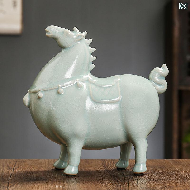 Rakuten - 置物 陶器製 唐馬 モチーフ インテリア デコレーション ホーム リビング オフィス デスク 工芸品 クリエイティブ デザイン 家庭用 飾り 摆件