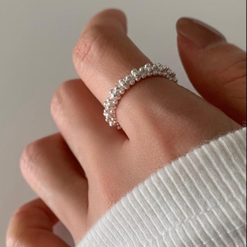 指輪 レディース 純銀 S925 ビーズ 幾何学 デザイン シンプル シルバー リング ミニマル モダン スタイ..