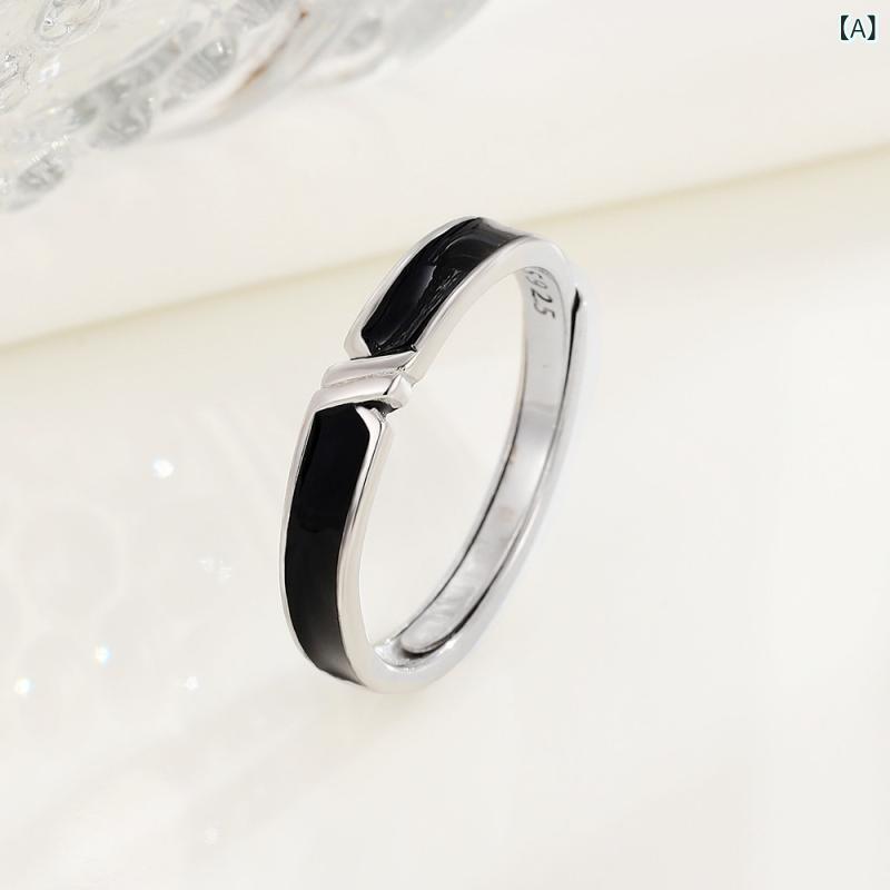指輪 男女兼用 925シルバー ブラックホワイト 絆モチーフ 個性 気質 フリーサイズ アクセサリー 装飾品..