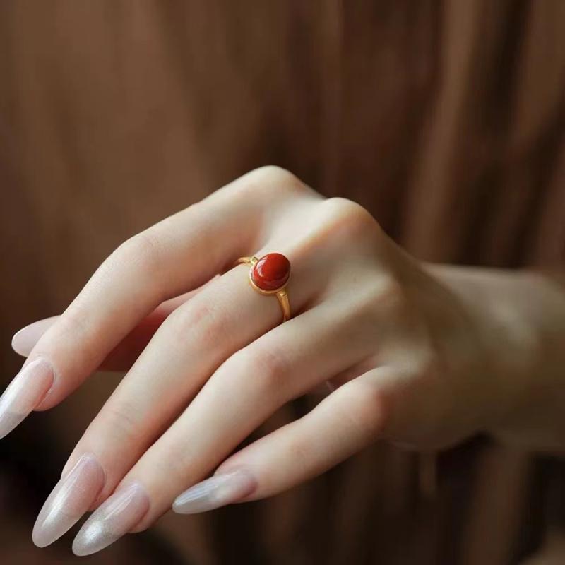 レディース 指輪 S925 シルバー 赤瑪瑙 木目調 中国風 人差し指用 大粒宝石 縁起物 アクセサリー ハン..