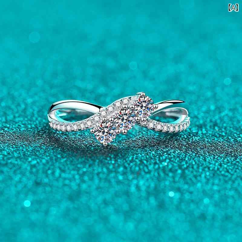 指輪 レディース 925シルバー モザナイト 全石 二重ライン 個性的 日常使い 汎用 アクセサリー シンプル スタイリッシュ ファッション ジュエリー リング 女性向け シルバーアクセ モダン 洗練 コーディネート ギフト対応