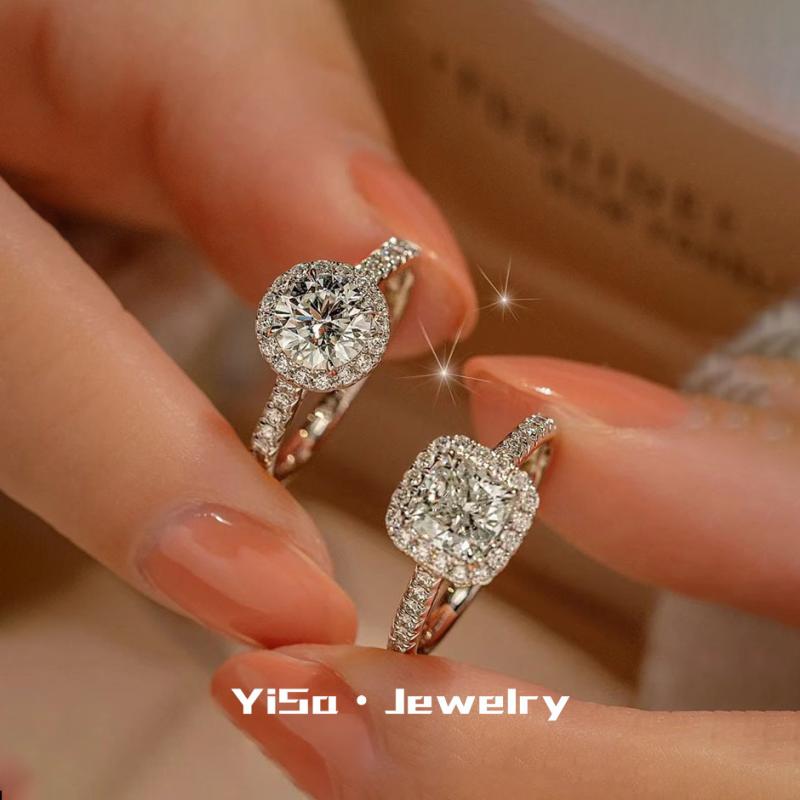 指輪 男女兼用 純銀 925シルバー モサン石 ラウンドカット スクエアカット ファッション 軽奢 高級感 ..