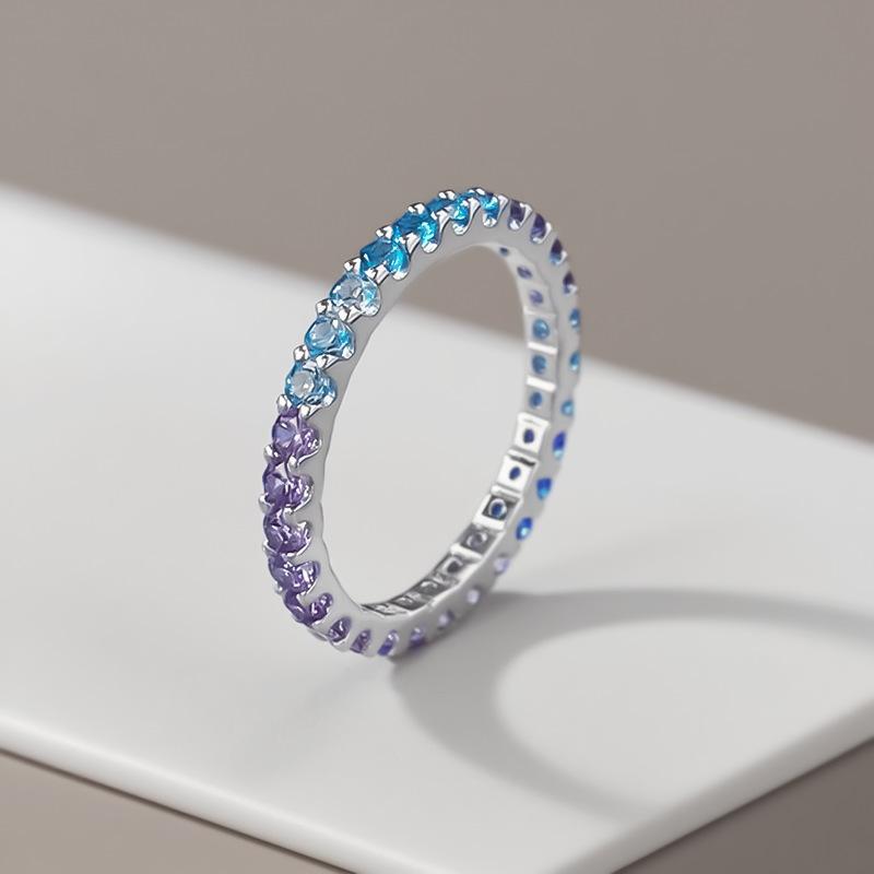 ・素材: シルバー・形状: ジオメトリック・加工: 電鍍・スタイル: 女性用・カラー: ブルーグラデーション, 虹色・サイズ: 5,6,7,8,9・流行要素: 円形・重量: 2g・素材純度: 925シルバー・カテゴリ: 手飾り・対象: 女性...