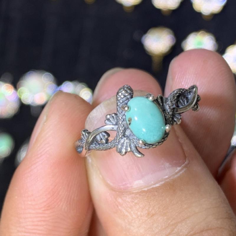 指輪 天然緑松石 S925シルバー 嵌め込み 復古風 立体龍 デザイン 個性派 アクセサリー ジュエリー ユニ..