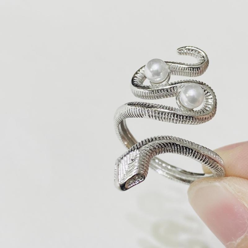 指輪 S925銀 蛇モチーフ 双珠 空托 DIY真珠パーツ ファッション銀アクセサリー 4-5mm丸珠 セット ユニ..