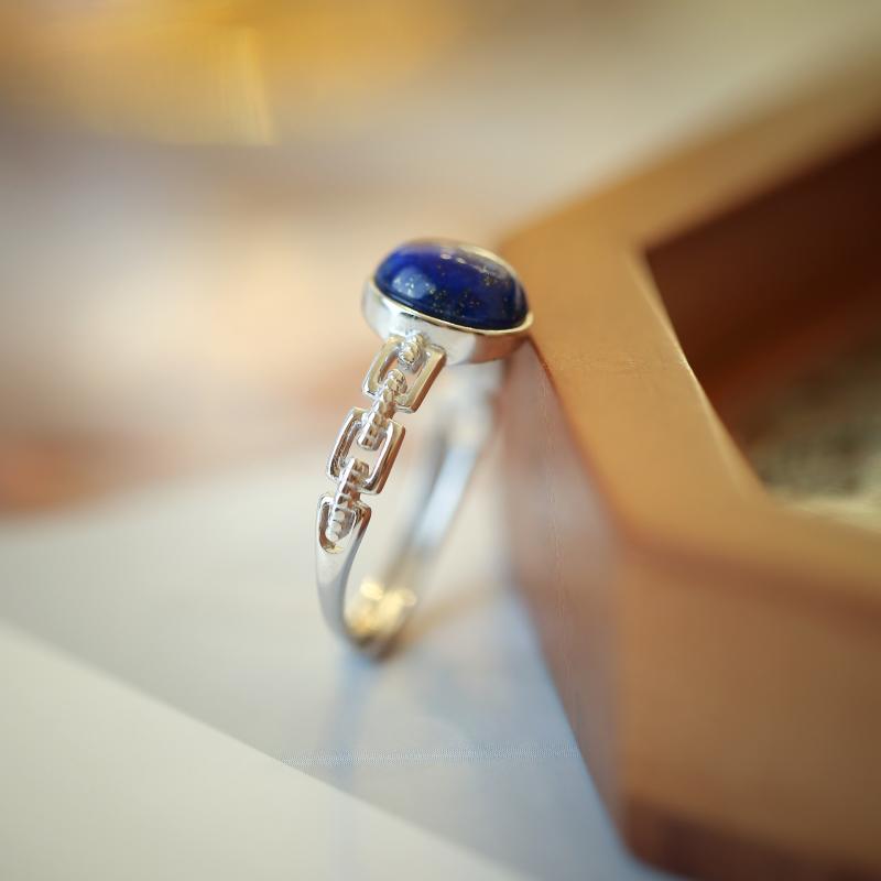 指輪 レディース 925シルバー ゴールドメッキ ラピスラズリ インレイ チェーン オーバル 高級感 エレガ..