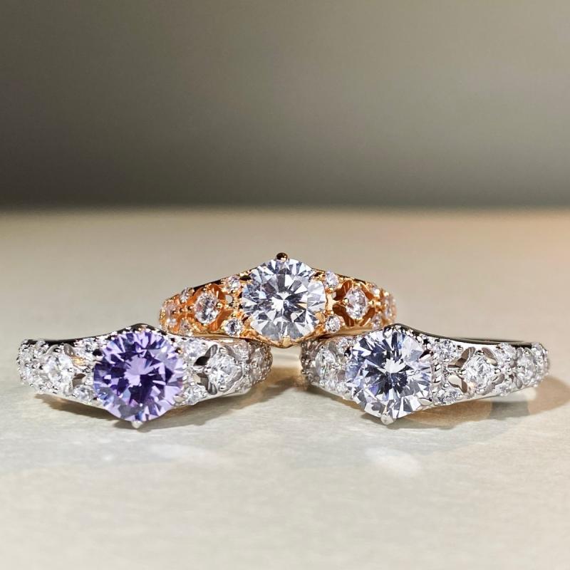 指輪 レディース 紫 ジルコニア VVS1 Dカラー オープンデザイン 軽量 女性ジュエリー 輝き 合成石 アク..