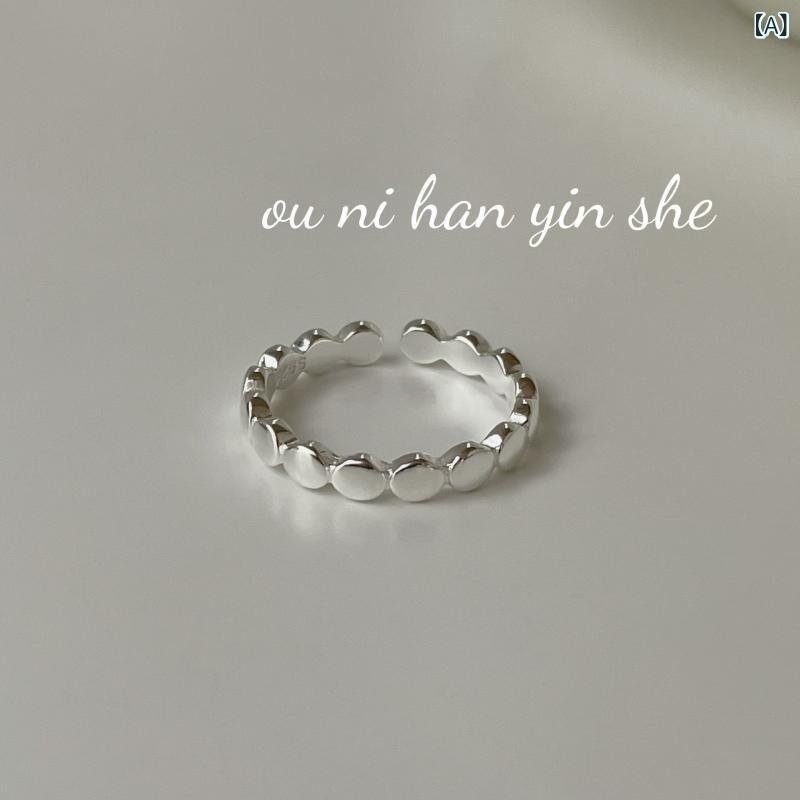 指輪 レディース 純銀 S925 楕円形 光沢面 細リング シンプル 開口式 人差し指用 扁平丸ビーズ 汎用 日常使い アクセサリー ジュエリー シルバー モダン スタイリッシュ 細身 洗練 コーディネート