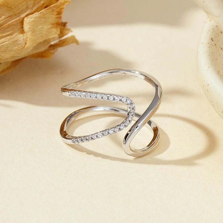 指輪 レディース 925シルバー ファッション ジオメトリック ダブルZ字 ジルコニア 高級感 シンプル ライン デザイン モダン ジュエリー 日常使い スタイリッシュ アクセサリー 女性用 リング セット トレンド スタイル