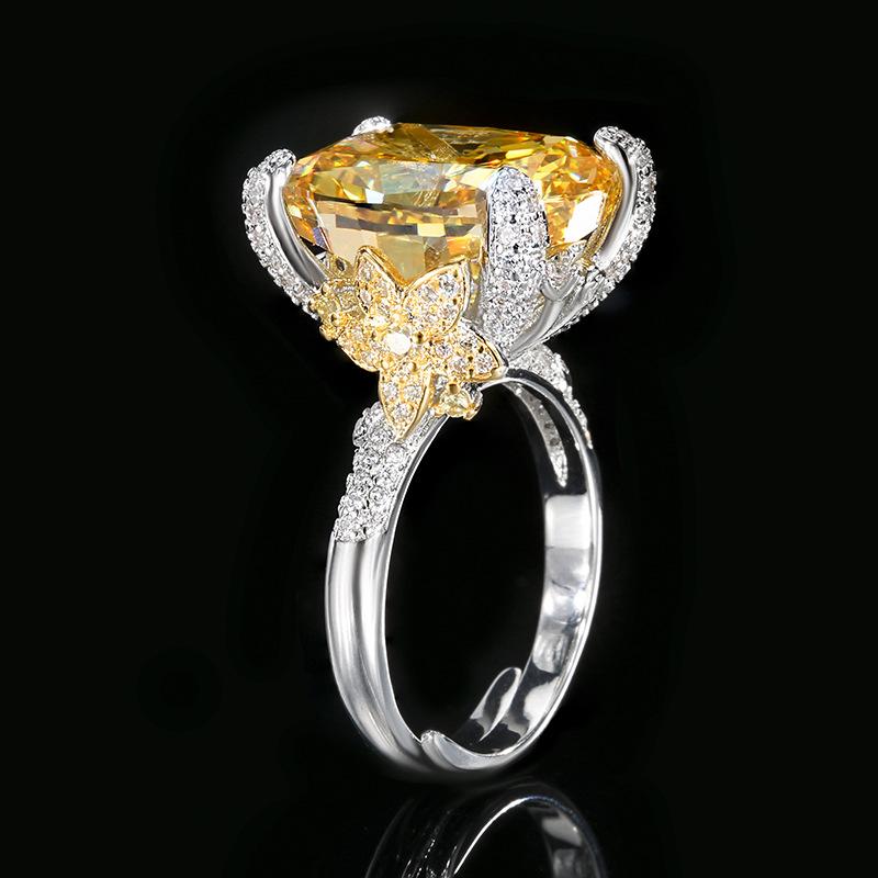 指輪 レディース 高級感 レトロ デザイン ジルコニア スクエアカット 金メッキ加工 氷花モチーフ エレ..