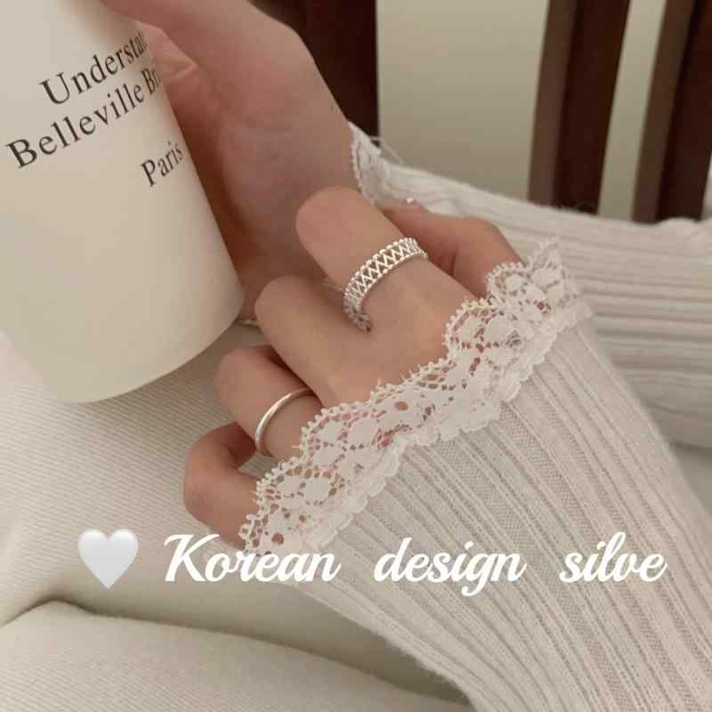 指輪 レディース 925純銀 透かし網状 シンプルデザイン 重ね付け 高級感 銀アクセサリー ミニマル スタ..