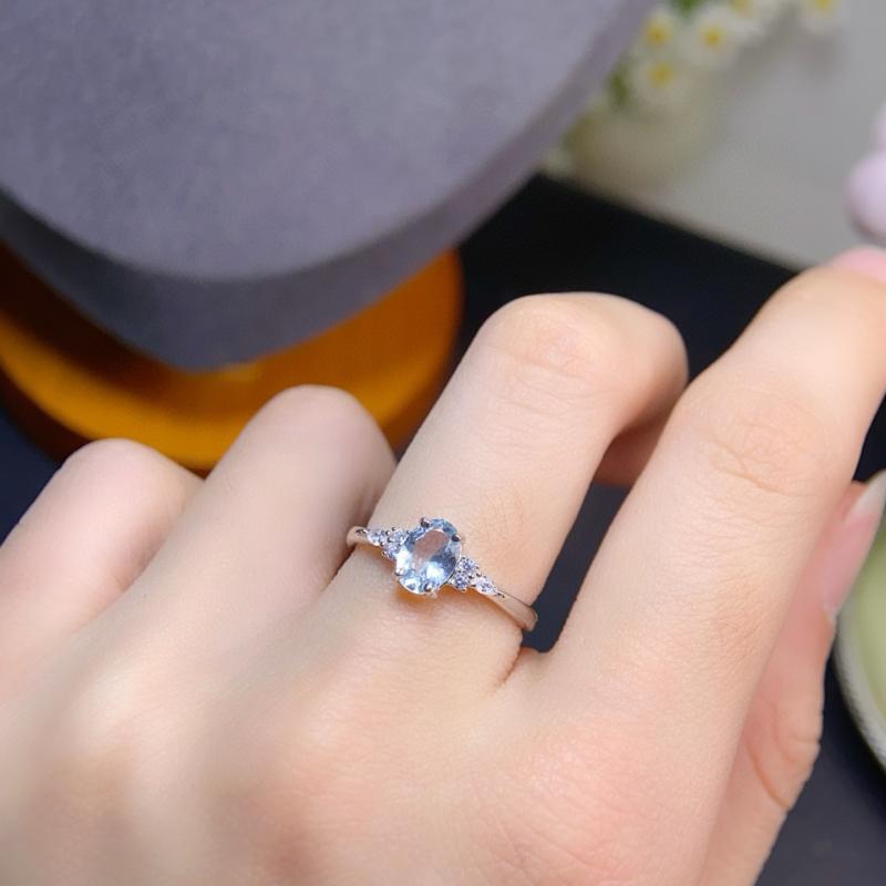 指輪 天然アクアマリン クリアクリスタル 主石 サイズ調整可能 S925シルバー ユニセックス ファッショ..