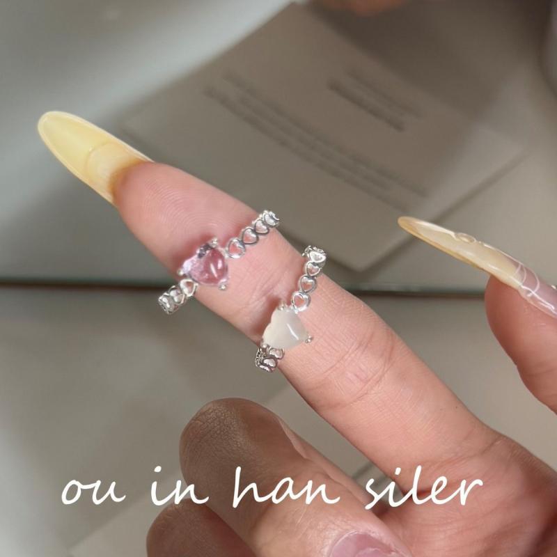 レディース 指輪 純銀 キャッツアイ ハート型 透かし彫り オープンリング シンプル ファッション 気質 ..