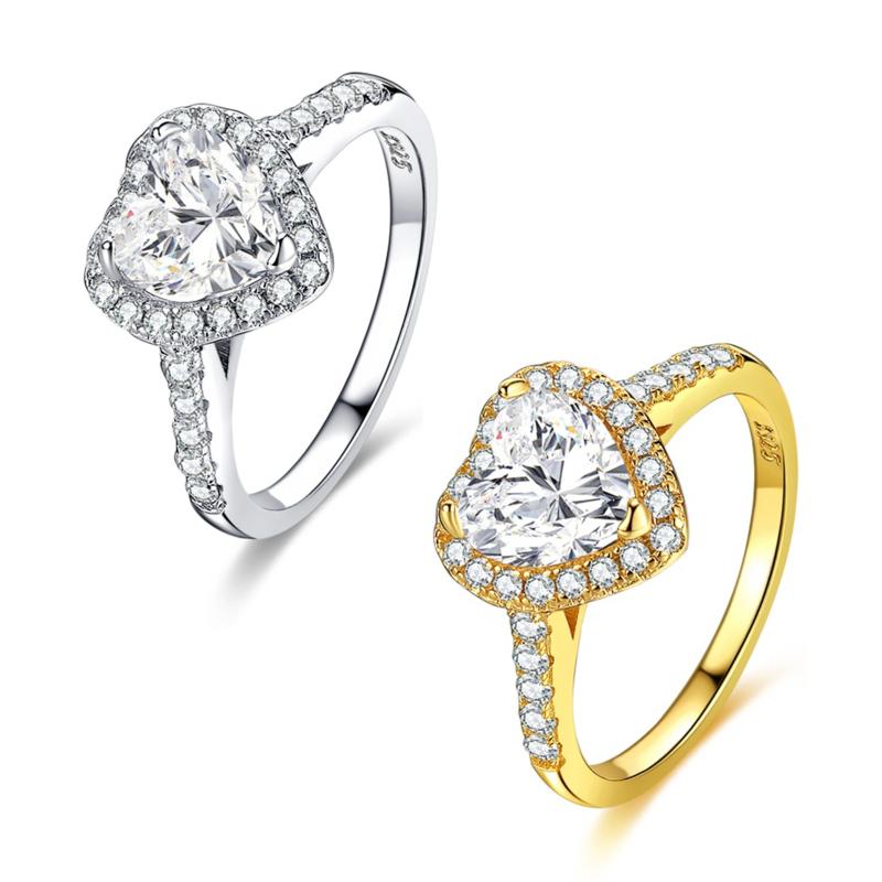 指輪 レディース 925シルバー 18Kホワイトゴールド 電気メッキ加工 ハートジルコニア 婚約指輪 シンプ..