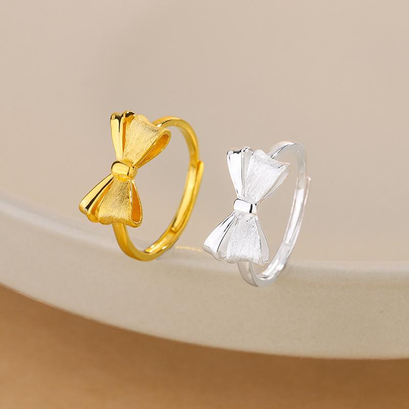 指輪 女性 純銀 蝶結び シンプル 高級感 開口 調整可能 軽奢 アクセサリー ファッション ジュエリー プ..