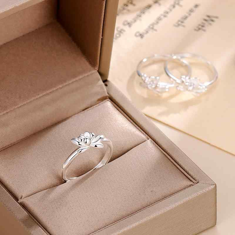 指輪 レディース 純銀 蓮花 開口調整 サイズフリー 爽やか ナチュラル 森系 ユニーク デザイン 百搭 多..