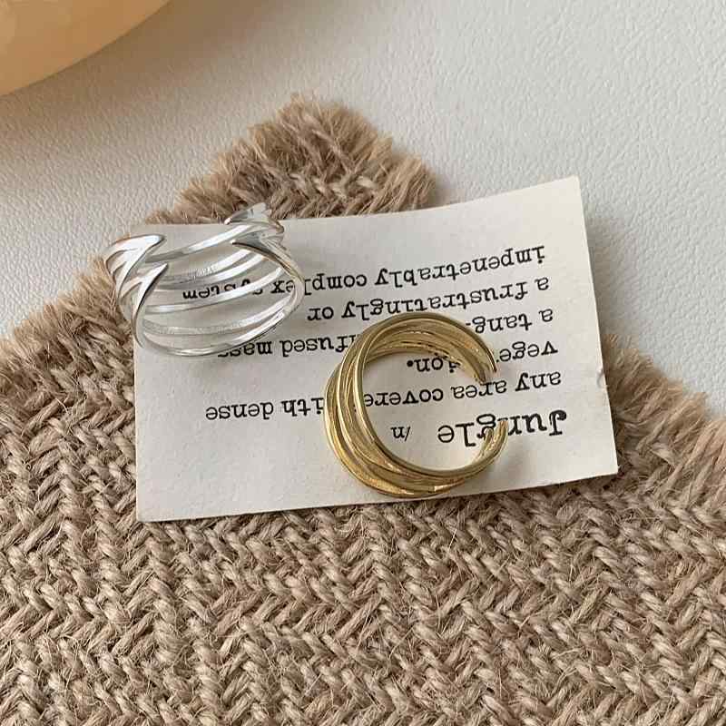 指輪 レディース 925シルバー オープン 多層 韓国風 シンプル スタイリッシュ ファッション ユニークデザイン 日常使い アクセサリー モダン ミニマル レイヤード