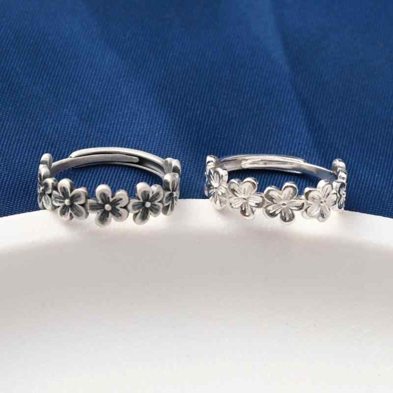 指輪 レディース 純銀 梅の花 モチーフ ビンテージ風 ホワイトシルバー 人差し指用 小花デザイン アク..