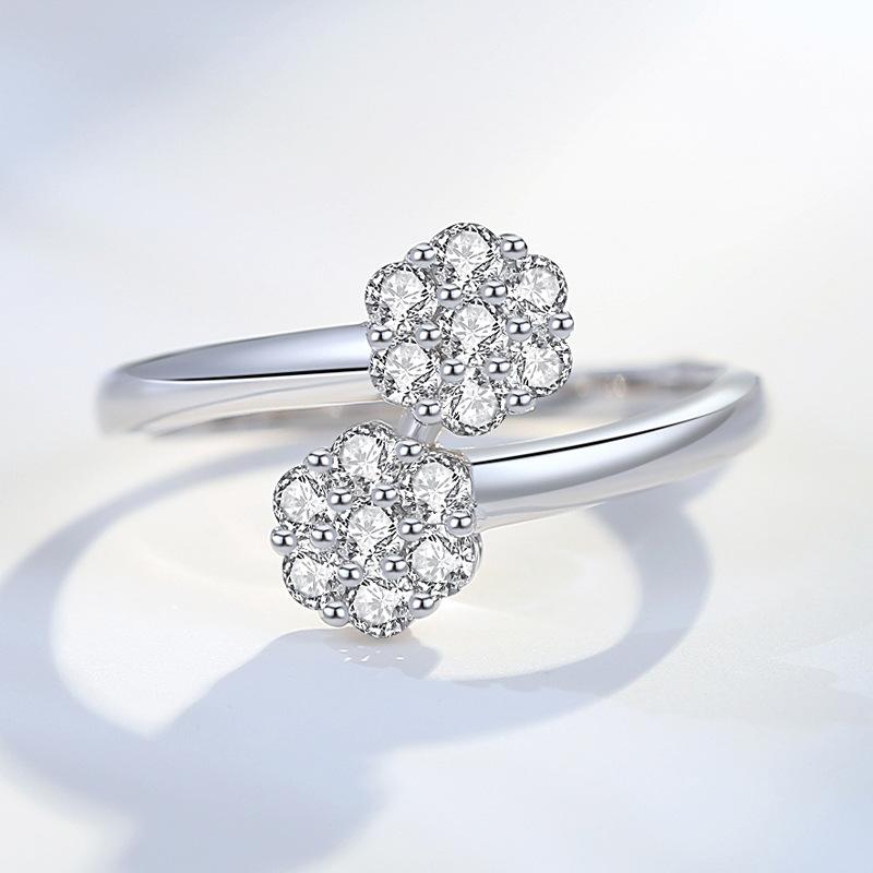 指輪 レディース 韓国風 ダブルフラワー ジルコニア デザイン 925シルバー 華やか 日常使い 輝き スタ..